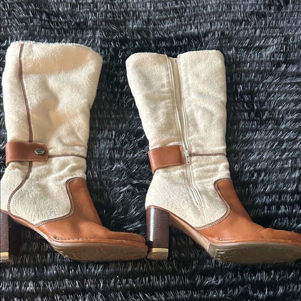 Timberland Tan and Cream Heeled Boots